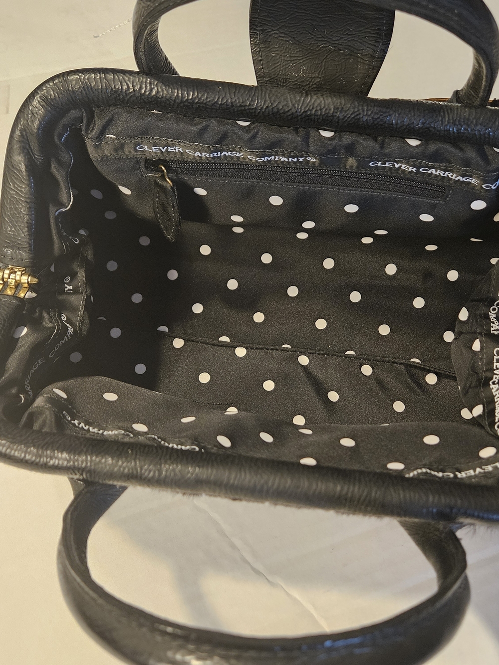 Clever Carriage Calf Hair Black & White Houndstooth Satchel with Black Trim - Picture 10 of 16